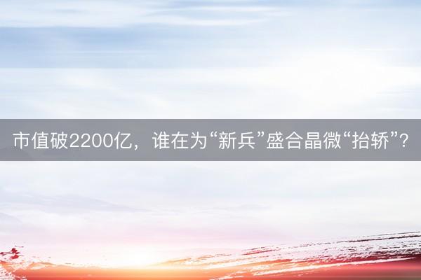 市值破2200亿，谁在为“新兵”盛合晶微“抬轿”？