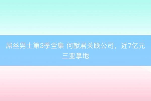 屌丝男士第3季全集 何猷君关联公司，近7亿元三亚拿地