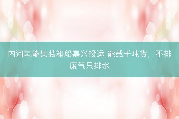 内河氢能集装箱船嘉兴投运 能载千吨货，不排废气只排水