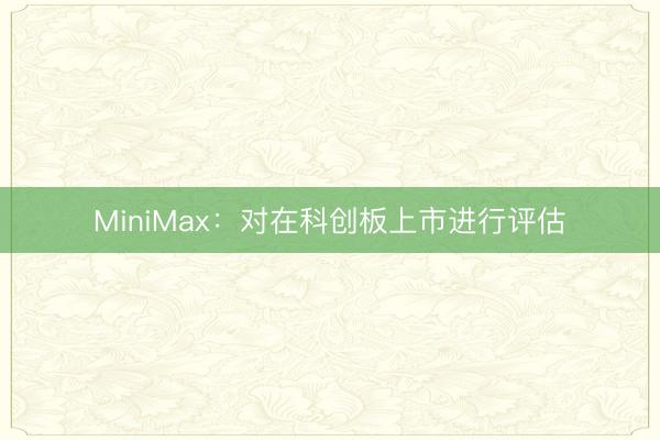 MiniMax：对在科创板上市进行评估