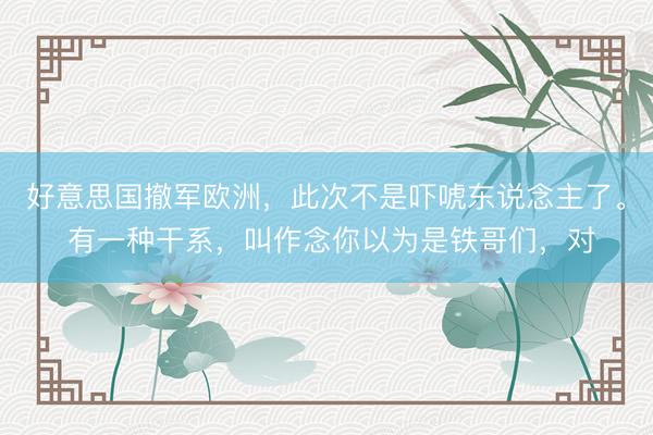 好意思国撤军欧洲,此次不是吓唬东说念主了。 有一种干系,叫作念你以为是铁哥们,对