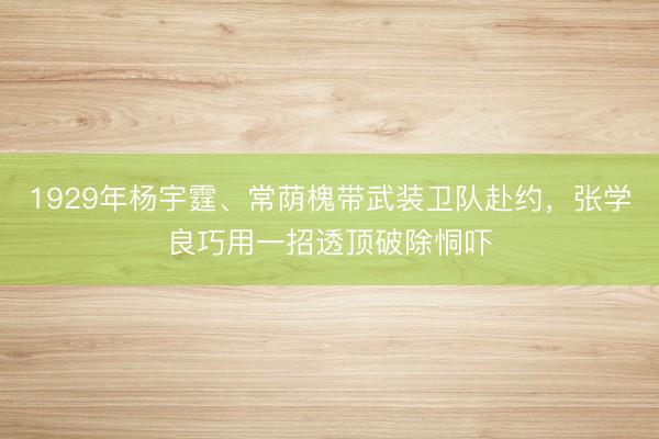 1929年杨宇霆、常荫槐带武装卫队赴约，张学良巧用一招透顶破除恫吓