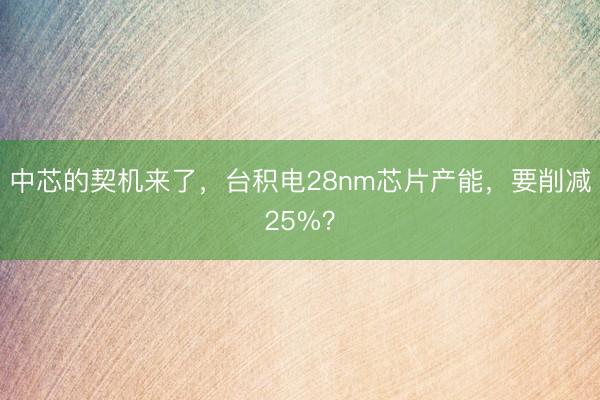 中芯的契机来了，台积电28nm芯片产能，要削减25%？